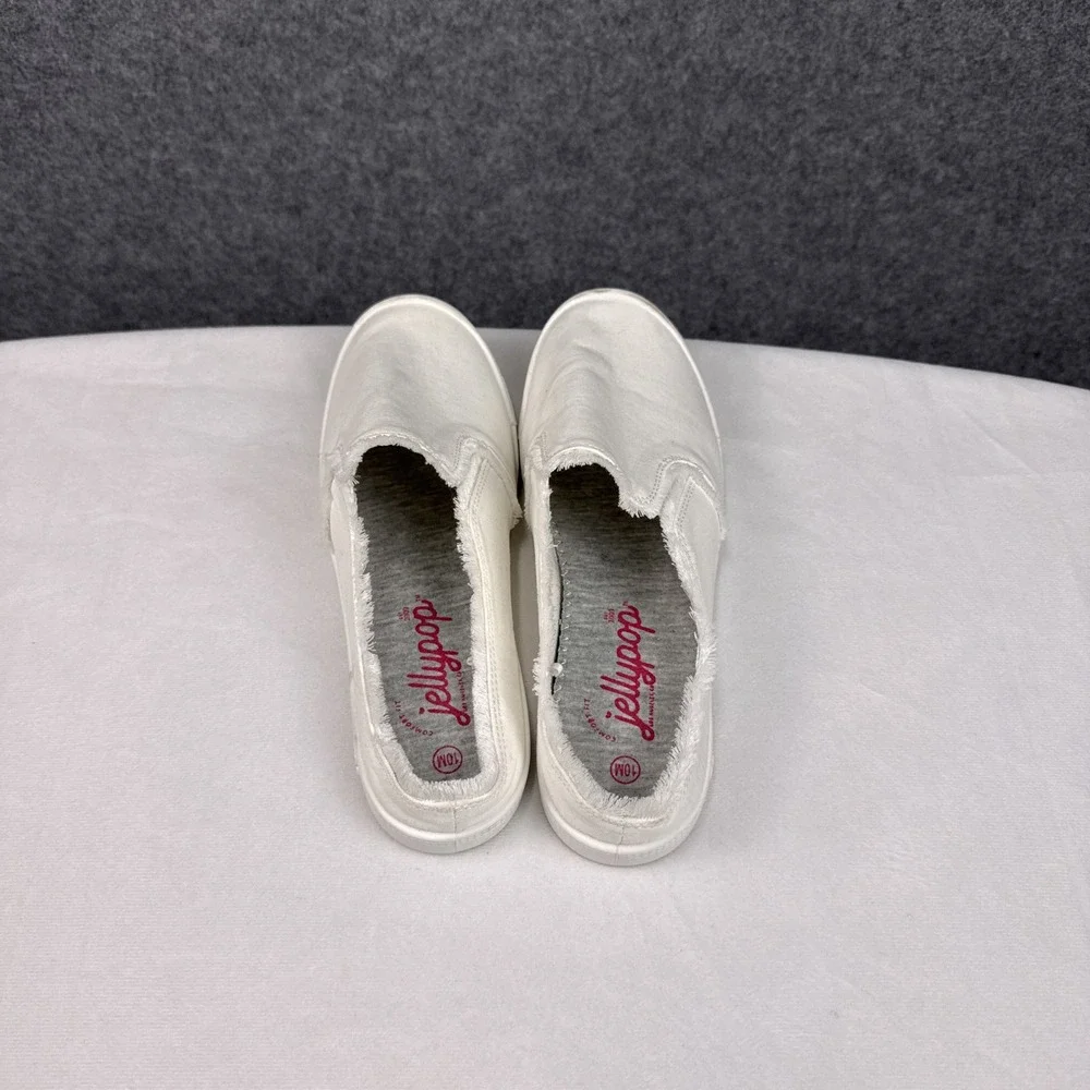 Jellypop Womens White Canvas Slip On Mule Sneakers Frayed Edge Size 10M‎